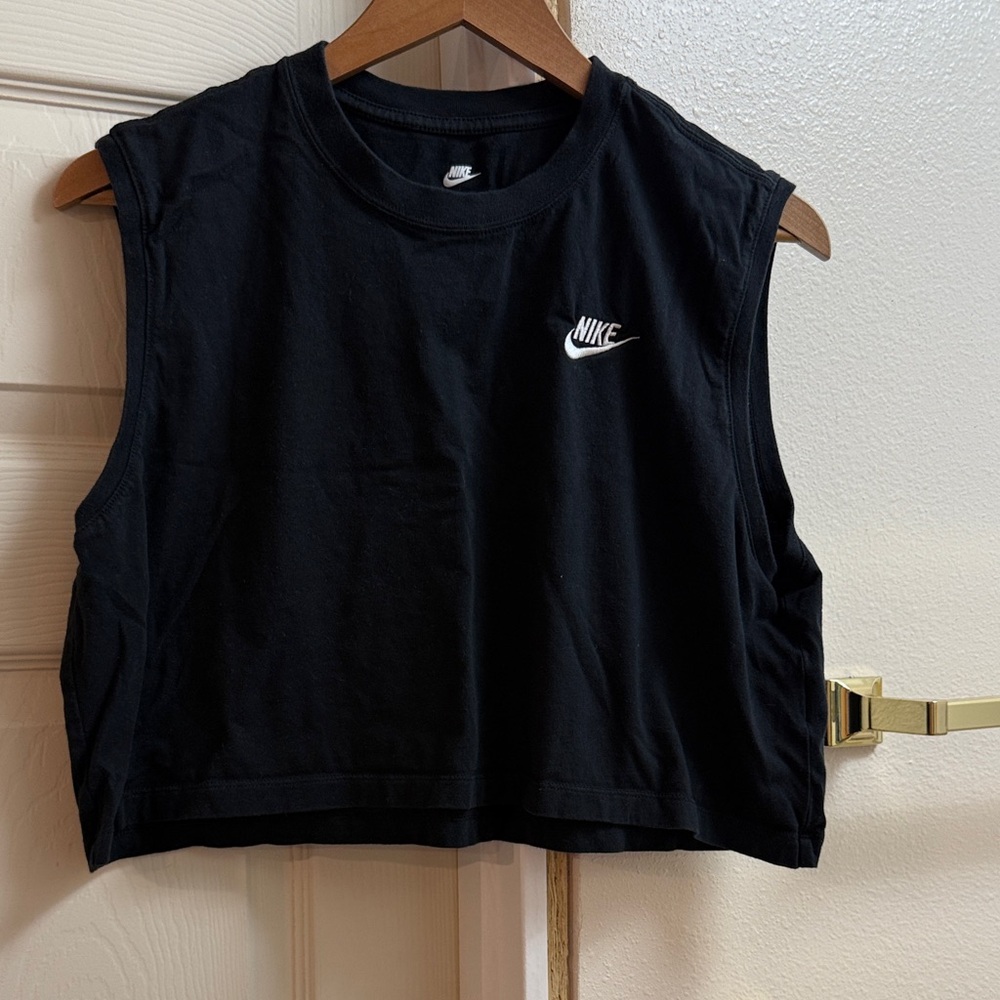 Nike Black Sleeveless Cropped Tank with White Swoosh